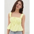thumbnail image 2 of Women'S Smocked Peplum Square Neck Ruffle Sleeveless Tank Top Shirt Yellow L, 2 of 7