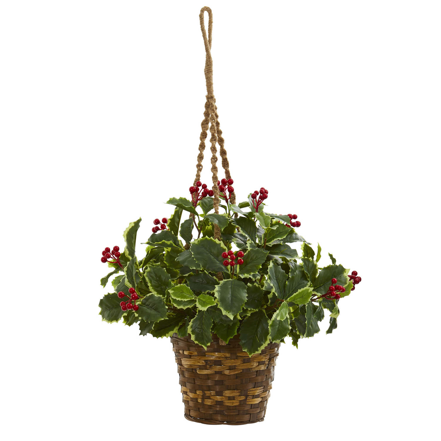 Nearly Natural 26? Variegated Holly Artificial Plant in Hanging Basket