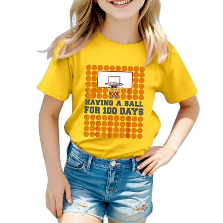 

Toddler Baby Girl Clothes Summer A-Yellow Shirts For Teen Kids Girls Child Short Sleeve Prints T Shirt Trendy Girls Fans Gift Tops Back To School Clothes 90
