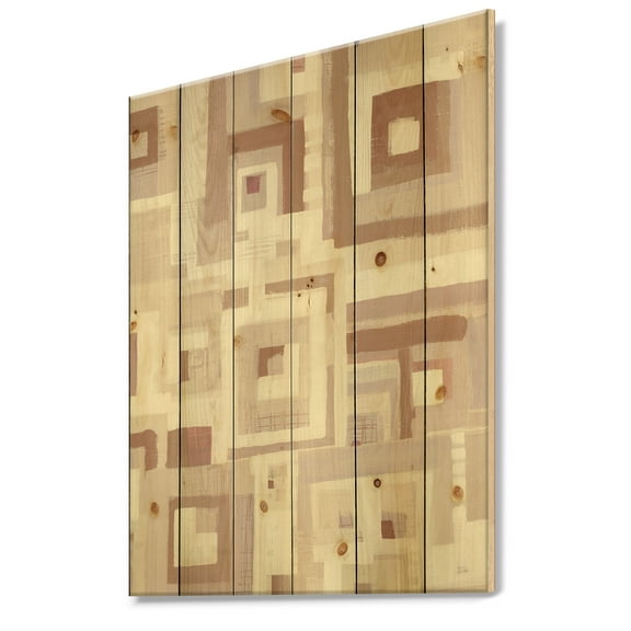 Designart 'Geometric Pink Form Windows II' Transitional Print on Natural Pine Wood