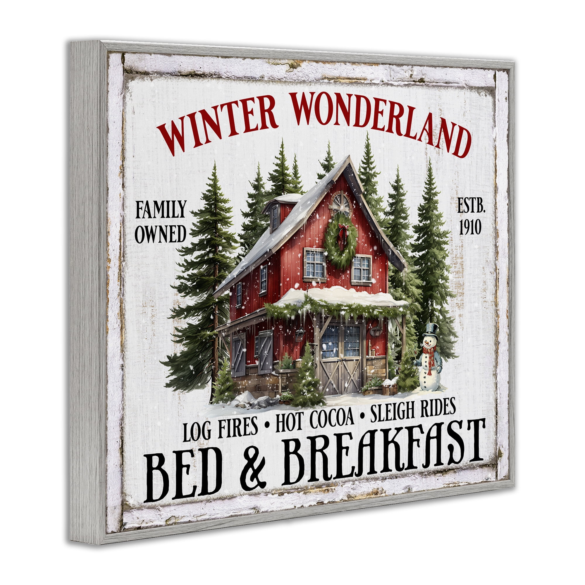 Stupell Industries Winter Bed & Breakfast Holiday Painting Gray Framed Art Prints Wall Art, 20 x 16