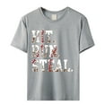 thumbnail image 4 of Tittly T Shirts for Women Graphic Tees Hit Run Steal Women's Letter Baseball Print Round Neck Short Sleeve T Shirt Top Tshirts Shirts Womens Tops Grey XL, 4 of 4