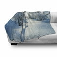 thumbnail image 3 of Winter Soft Flannel Fleece Blanket, Winter Landscape with Forest and Blue Sky Frosted Trees Footprints Seasonal Nature, Cozy Plush for Indoor and Outdoor Use, 50" x 70", Blue White, by Ambesonne, 3 of 6