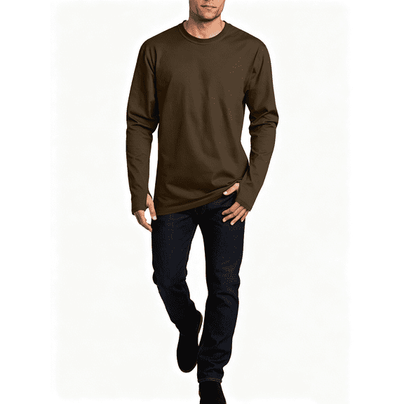 Atkumj Crew Neck T Shirt for Men Fashion Thumb Hole Long Sleeve Drop Shoulder Sleeves Pullover T Shirt Comfortable Plain Mens Full Tops S