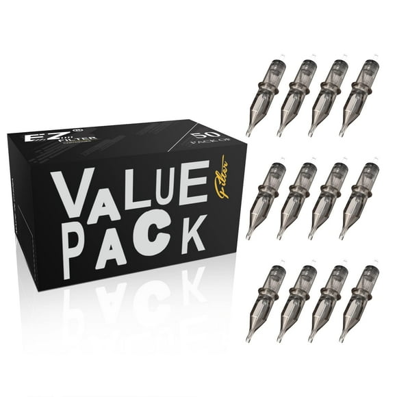 EZTAT2 50Pcs Tattoo Cartridge Needles Assorted #10 Bugpin Round Liner 1RL 3RL 5RL 7RL 9RL Mixed for Rotary Tattoo Pen Machine Supply