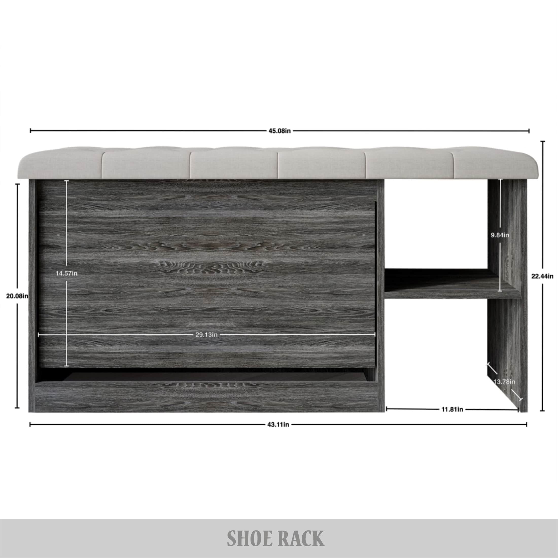 Castle Place Upholstered 41"L x 22" H Bench with Shoe Storage, Dark Grey
