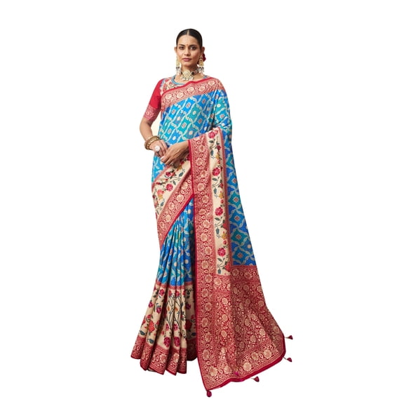 Designer Ethnicwear Aqua Blue Cotton Silk Woven Saree
