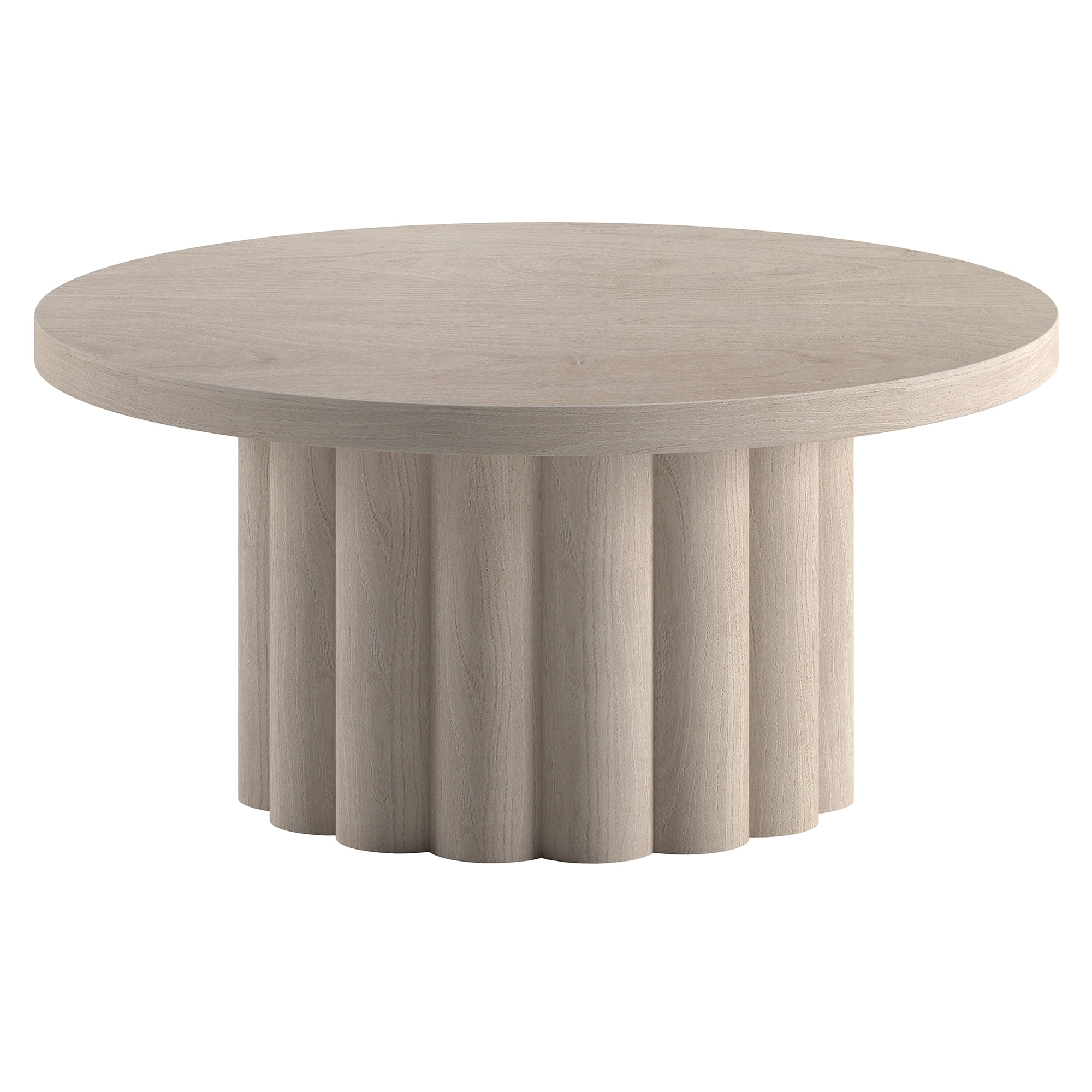 Olie 32" Wide Round Fluted Coffee Table in Alder White
