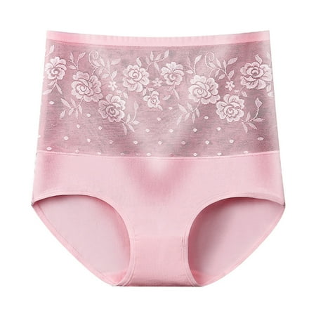 

1 Pack Women Cotton High Waist Tummy Control Panties Lace Briefs Floral Underwear Rose Jacquard Full Coverage Ladies Sexy Panty