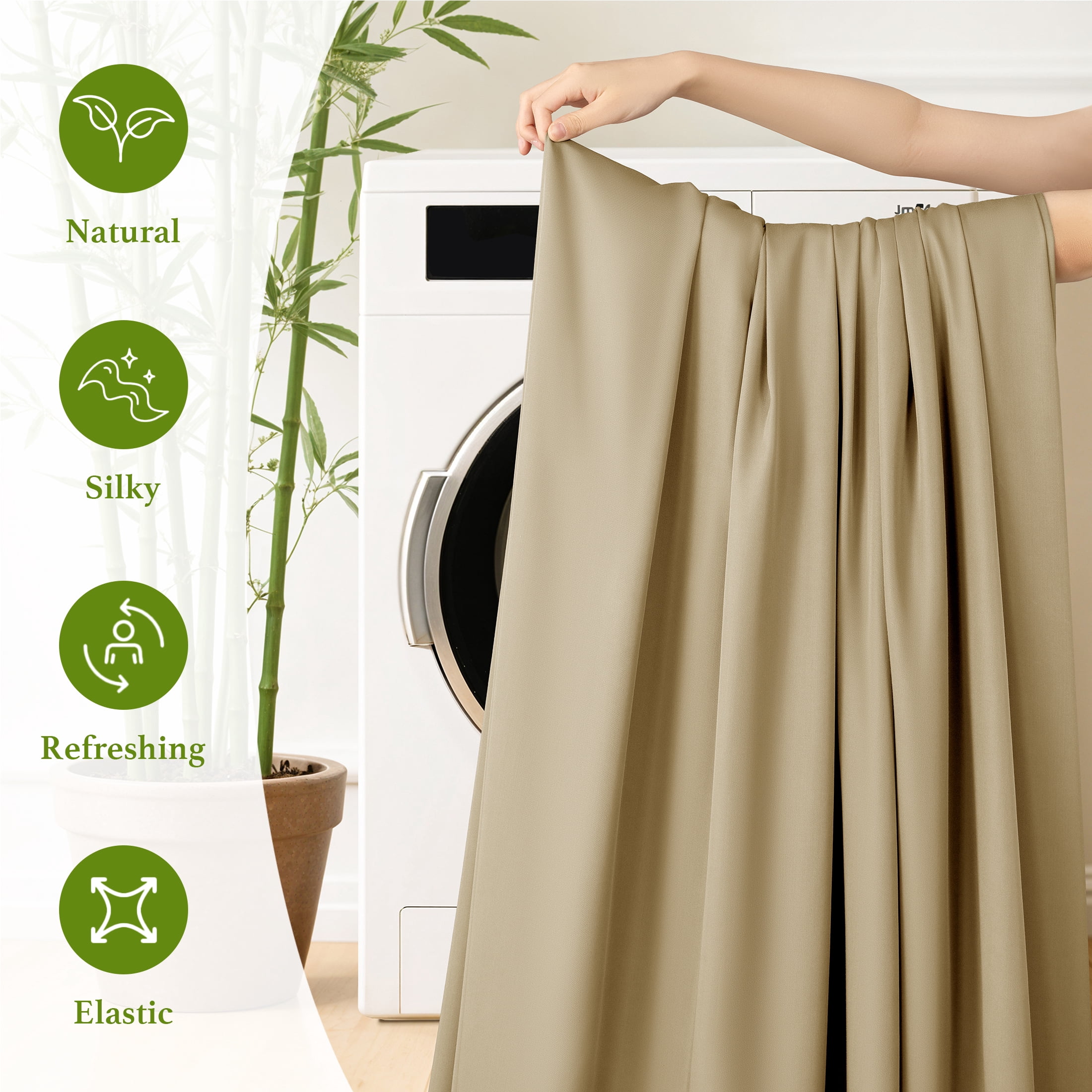 Baauye Cozy Bamboo Sheets Set, 4-Piece King Sheet Set with 16" Deep Pockets, Soft and Breathable Bed Sheets, Beige