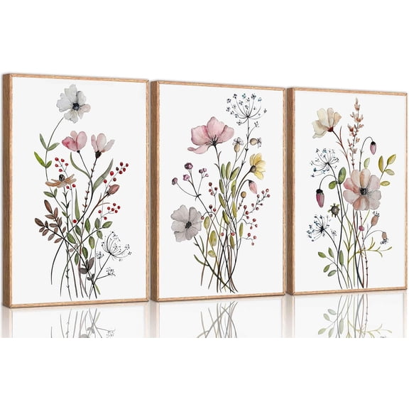 3Pcs Watercolor Wildflower Canvas Wall Art Modern Minimalist Colorful Botanical Floral Painting Pictures Wall Decor Flower Posters Print Artwork for 8"x10" Inch Unframed