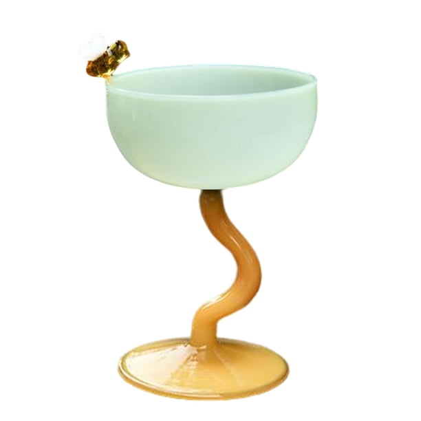 Vasos de vidrio con pie, coloridos y resistentes al calor. Lindos tazones pequeños para copas de helado. base amarilla verde