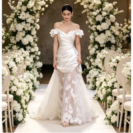 zanzanmeow Wedding Registry French forest style fairy satin splicing lace fishtail light wedding dress 2026 new bridal travel photo door veil elegant one-shoulder engagement welcome dress