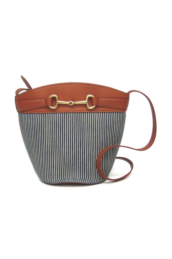 Pre-Owned Celine Bucket 192072 Women's Leather,Canvas Shoulder Bag Brown,Navy (Good)