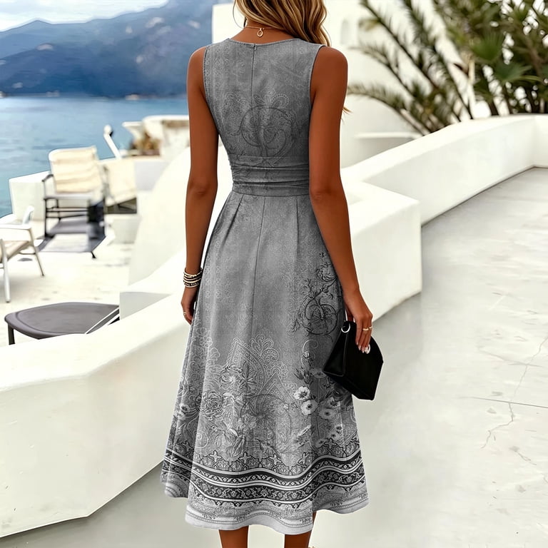 classy summer dresses KLHDSF For Women Crew Neck Sleeveless Fit And Flare Fashionable Lightweight Elegant Dress Red XL Imaan Hammam at the club l london Party Size:L(4yrs)