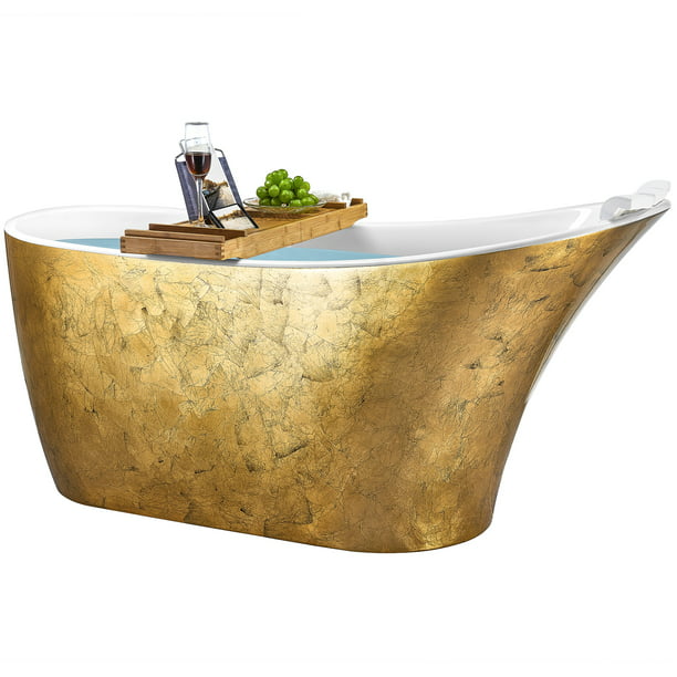 64 Inch Glossy Gold Acrylic Bathtub, Are Acrylic Bathtubs Good Quality
