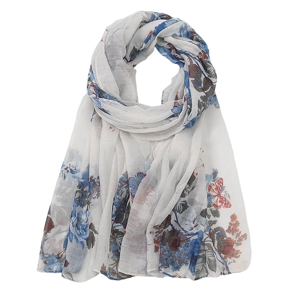 BRICH Lightweight Summer Scarves Fashion Flowers Printed for Women Wrap Scarf Head Shawl White One Size