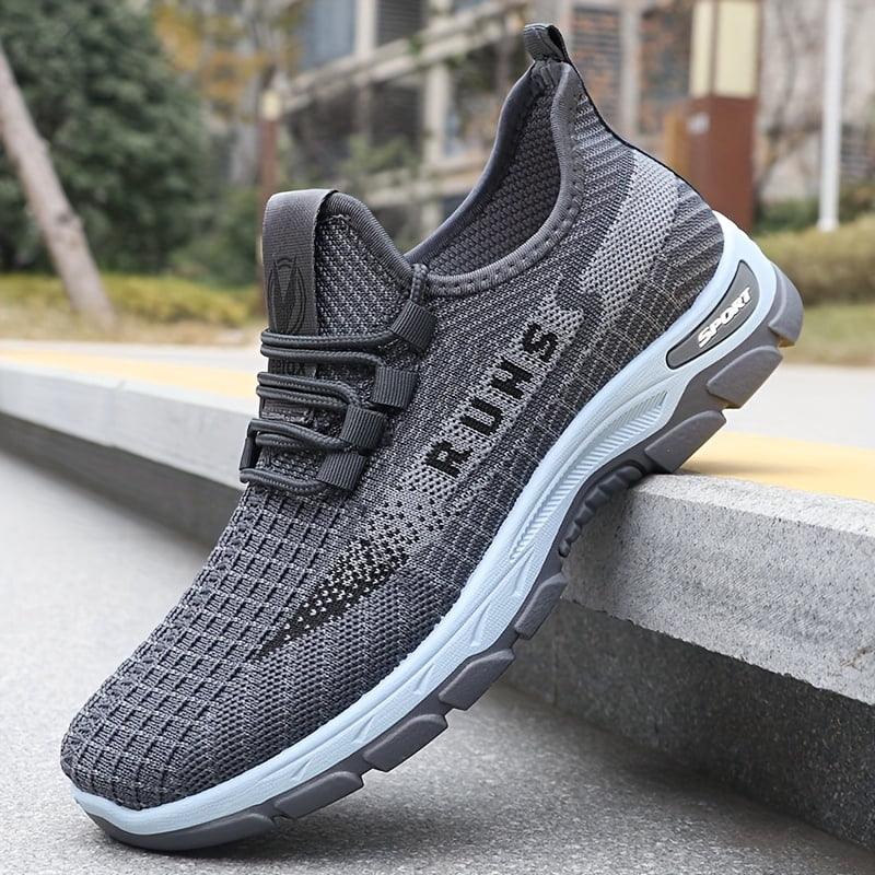 Men'S Breathable Mesh Sneakers with Rubber Sole - Lightweight Low-Top Design for Hiking & Casual Wear, Black & Orange Accents, Lace-Up Closure, Spring/Summer Outdoor Shoes, Hiking Footwear, Stylish