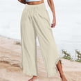 thumbnail image 2 of Lisingtool Linen Pants Women Women's Linen Summer Solid Color Palazzo Pants Flowy Wide Leg Beach Pants With Pockets Beige, 2 of 5