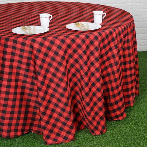 Buffalo Plaid Tablecloth 120 Round Black Red Checd Gingham Polyester Com Buffalo Plaid Tablecloth 120 Round, Round Picnic Tablecloths