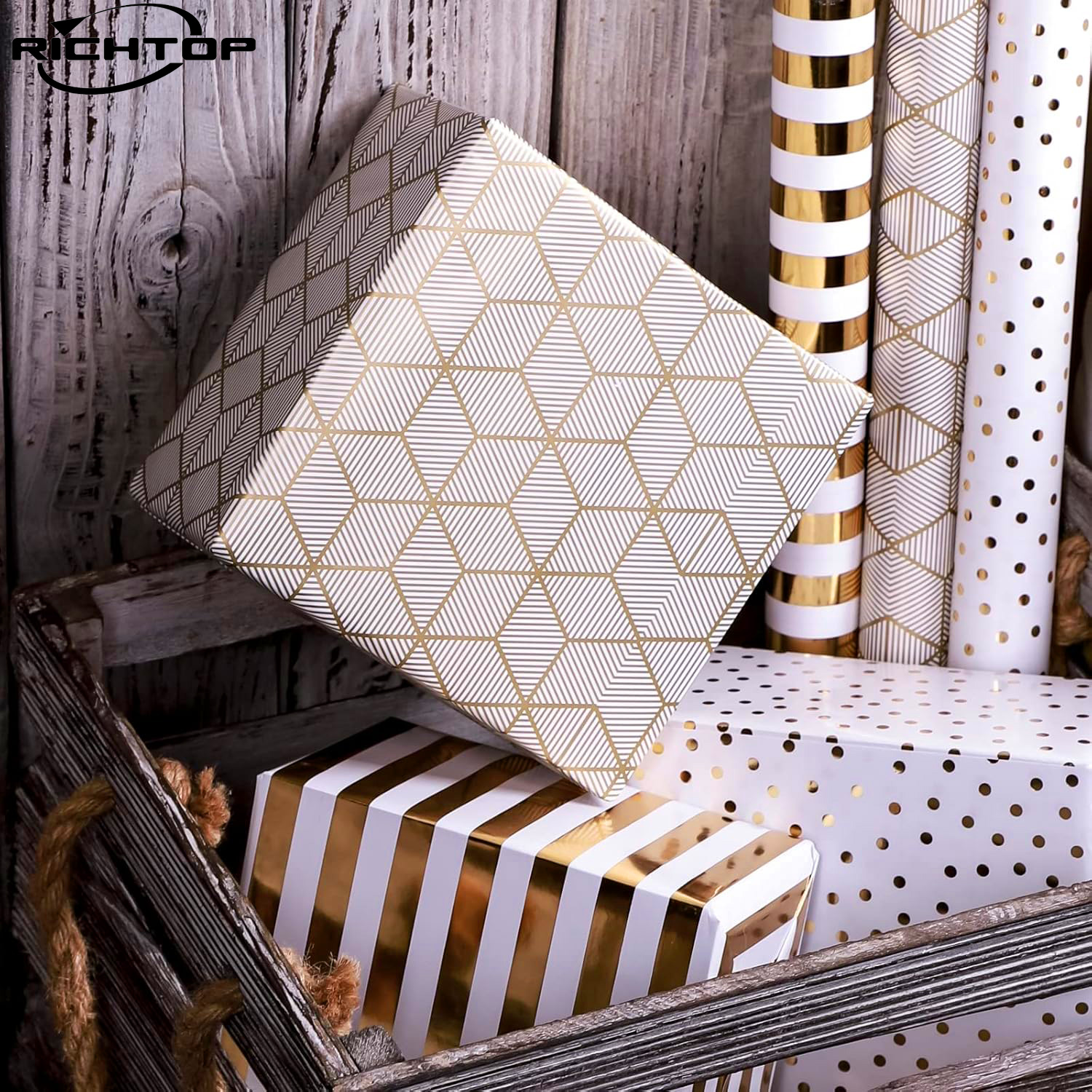 Richtop Gold & White Foil Wrapping Paper Rolls, 3-Pack photo 8
