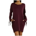 thumbnail image 2 of Gspmoly Robes pour Femmes, Robe Décontractée Unie à Bretelles, Manches Longues, Col Rond, Longueur Genou, Robes Formelles pour Femmes Offres des Fêtes, 2 of 9