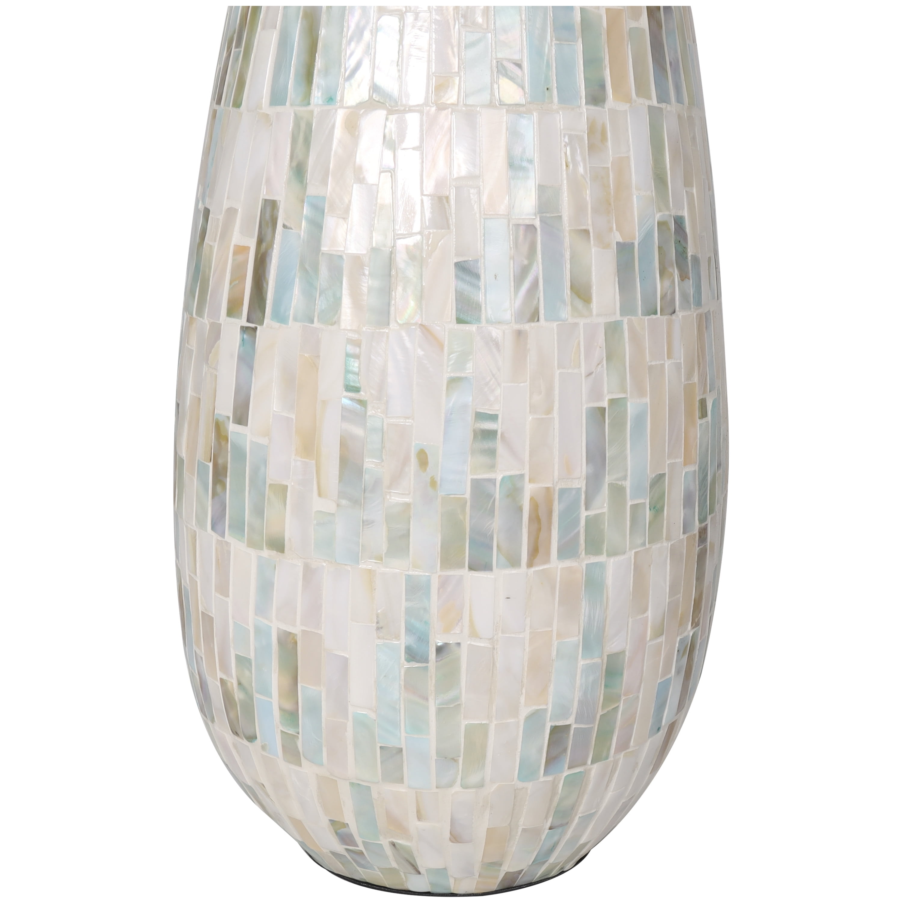 DecMode 21" Handmade Mosaic Inspired White Mother of Pearl Vase with Pastel Blue and Pink Accents