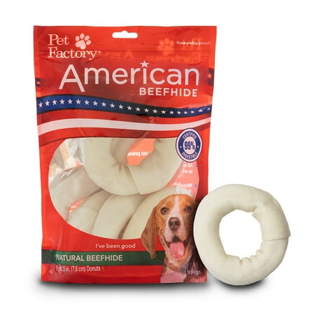 UPC: 0094983281181 | Pet Factory American Beefhide 3-4  Donuts Dog Chew Treats – Natural Flavor  8 Count/1 Pack Natural 8 Count (Pack of 1)