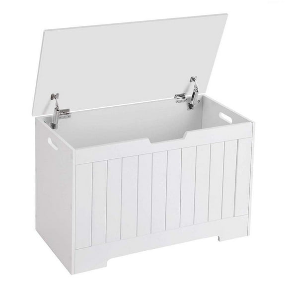 White Lift Top Entryway Storage Chest/Bench with 2 Safety Hinge, Wooden Toy Box