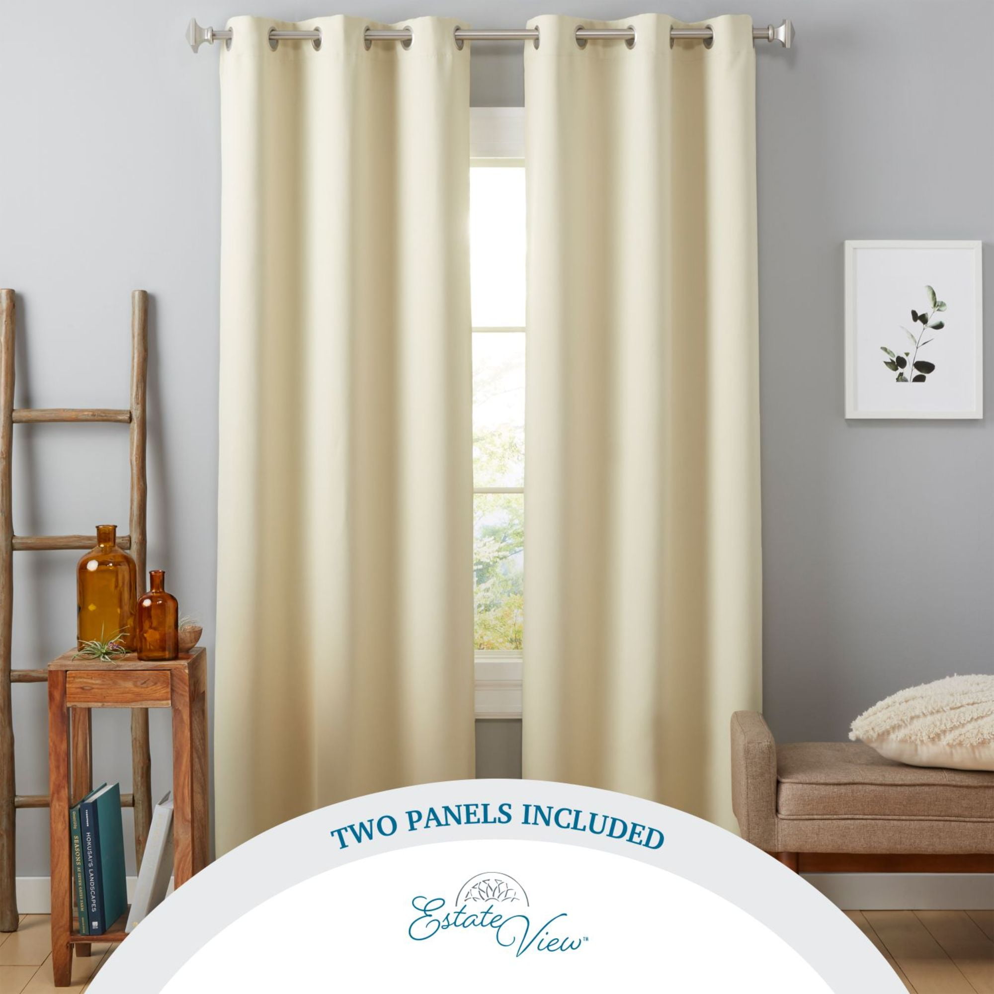 Estate View™ Seville Solid Room Darkening Grommet Top Curtain Panel Pair, 38"x96", Cream