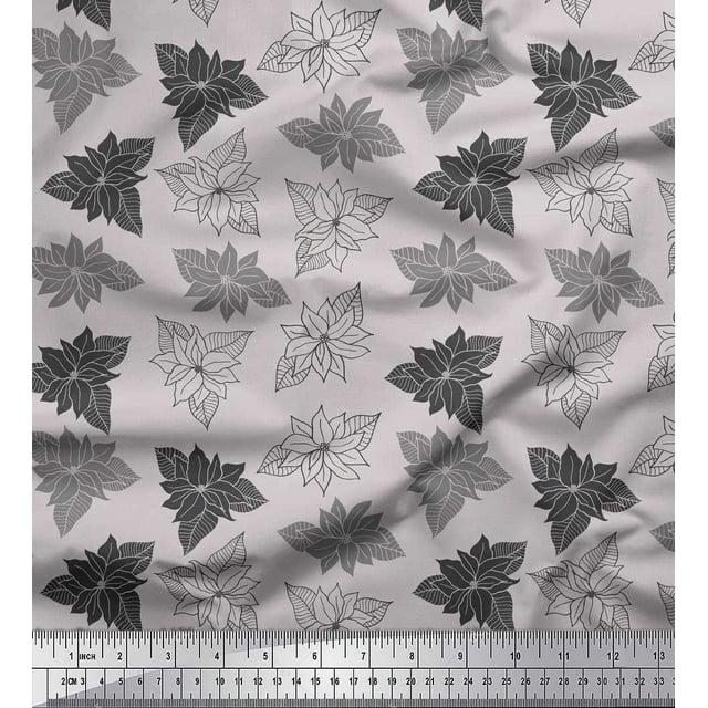 Soimoi Gray Poly Georgette Fabric Lily Floral Printed Fabric 1 Yard 52 Inch Wide