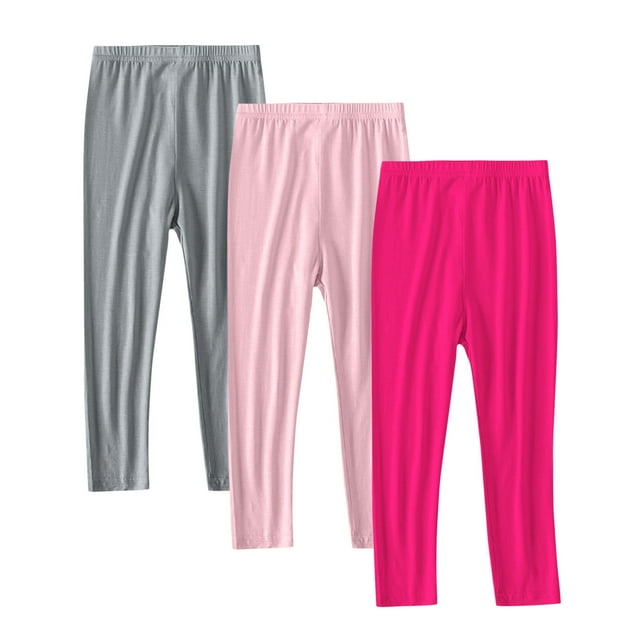 Floleo Children 3 PC Solid Color Leggings Lightweight Skinny Pants Spring Fall Soft Stretchy Comfortable Fitted Base Layer Pants for Kids 2-13 Years(Hot Pink#9,2 Years)