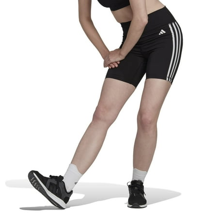 adidas Training Essentials 3-Stripes High-Waisted Shorts (Womens, Black, XS)