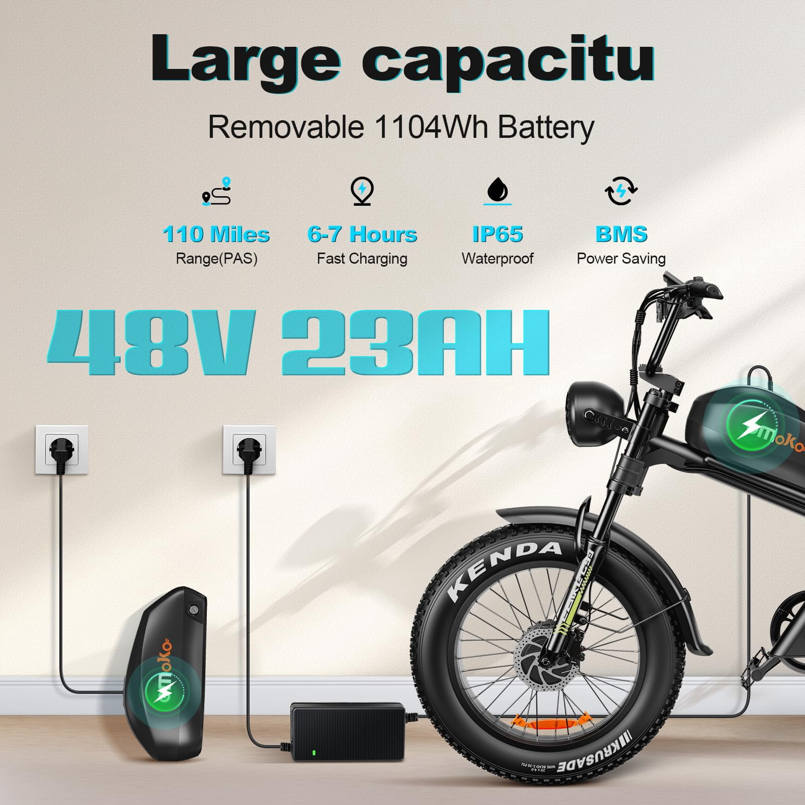 EMOKO C93 Electric Bike for Adults 3000W Peak Dual Motor 48V 23Ah Battery 110 Mile Range 35MPH Speed Commuter Ebike with Dual Disc Brakes