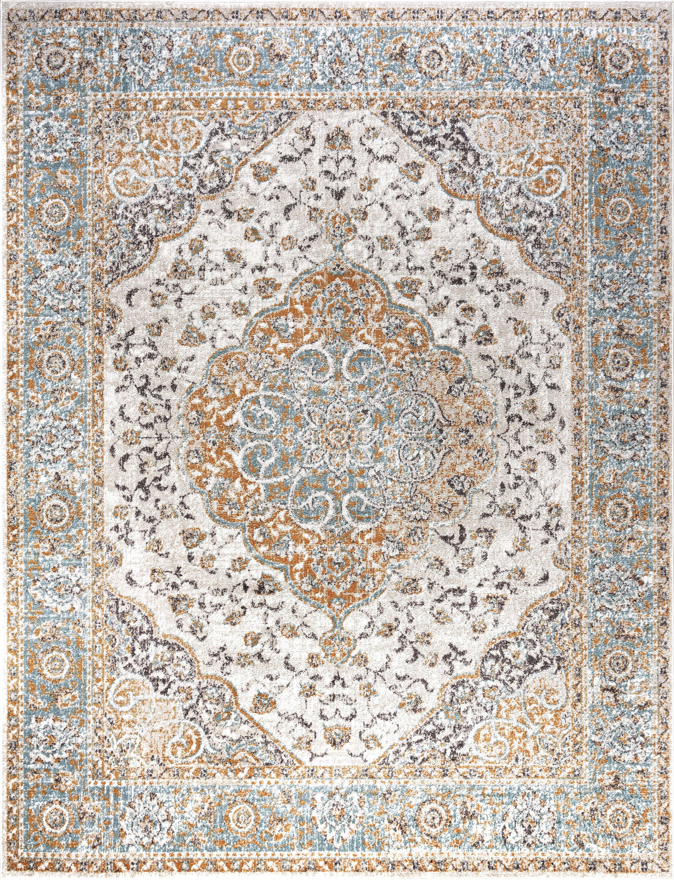 Traditional 9x12 Area Rug (8'9'' x 12'2'') Medallion Terra, Aqua Living Room Easy to Clean