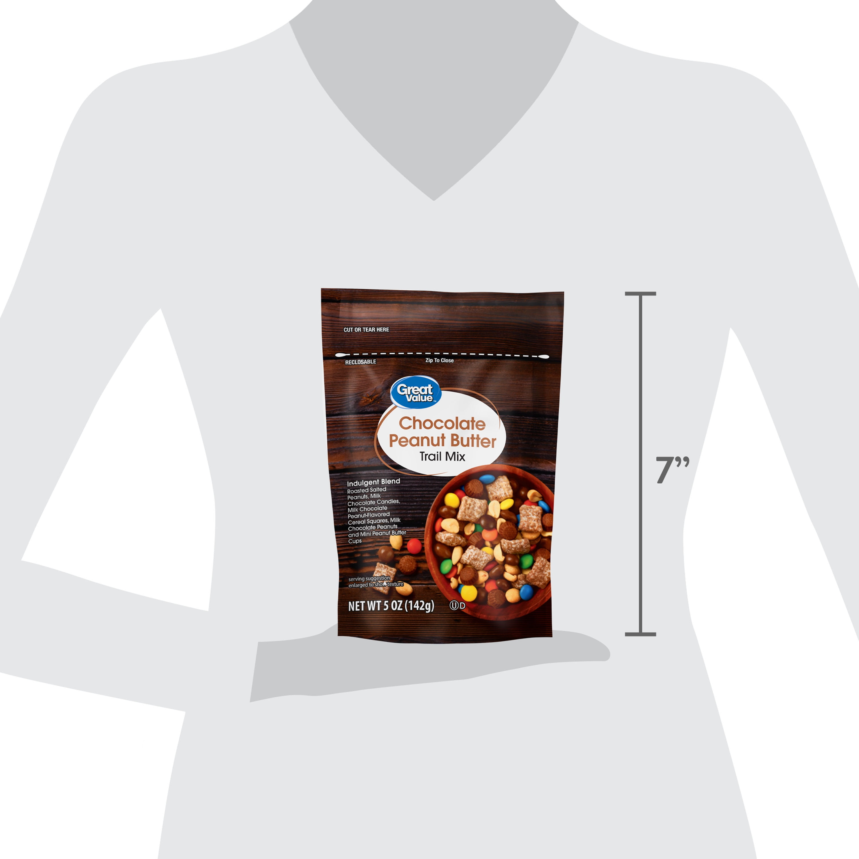 (2 pack) Great Value Chocolate Peanut Butter Trail Mix, Indulgent Blend, 5 oz Bag