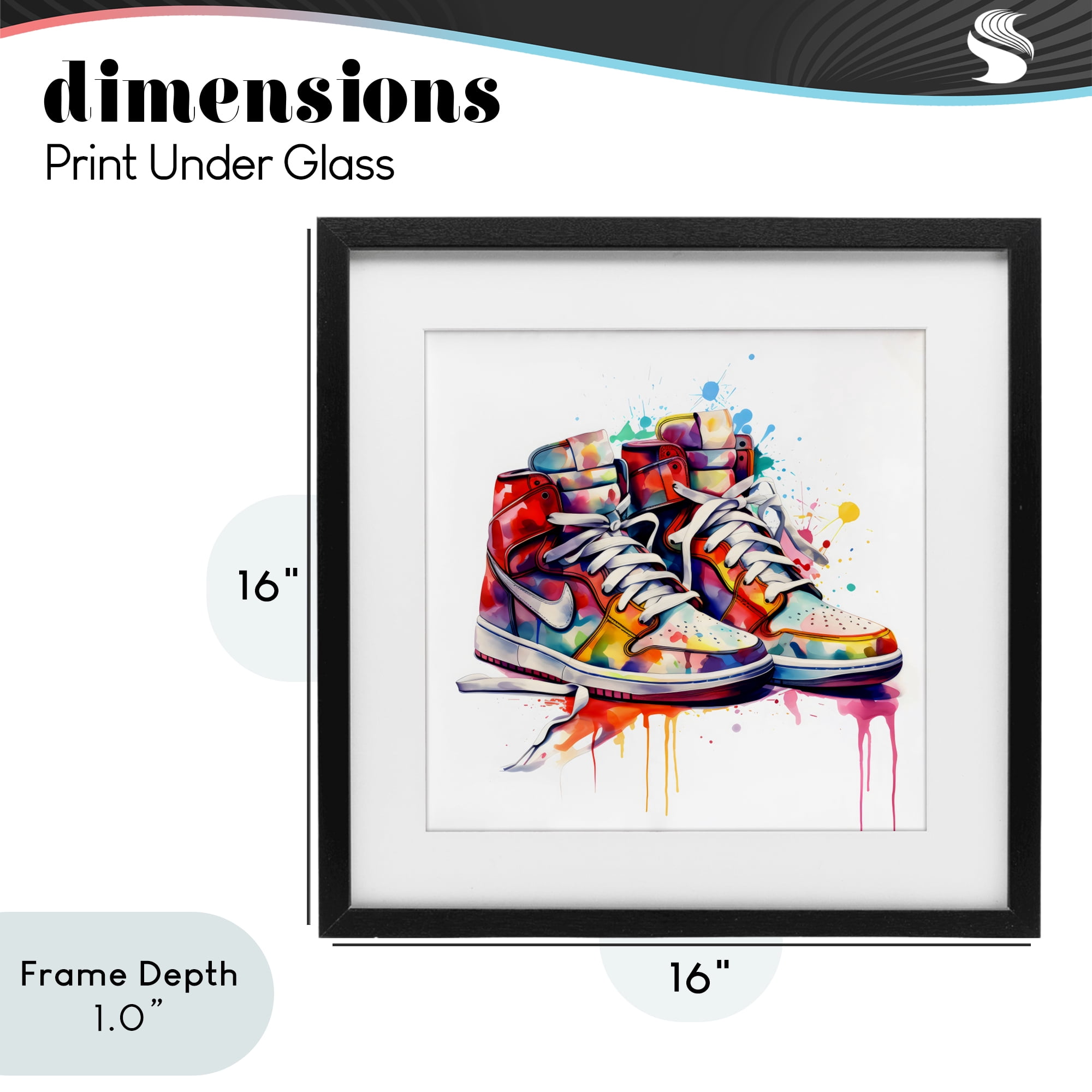 Stupell Industries Sneakers with Watercolor Drip Black Framed Print Under Glass, design by Creative Studio