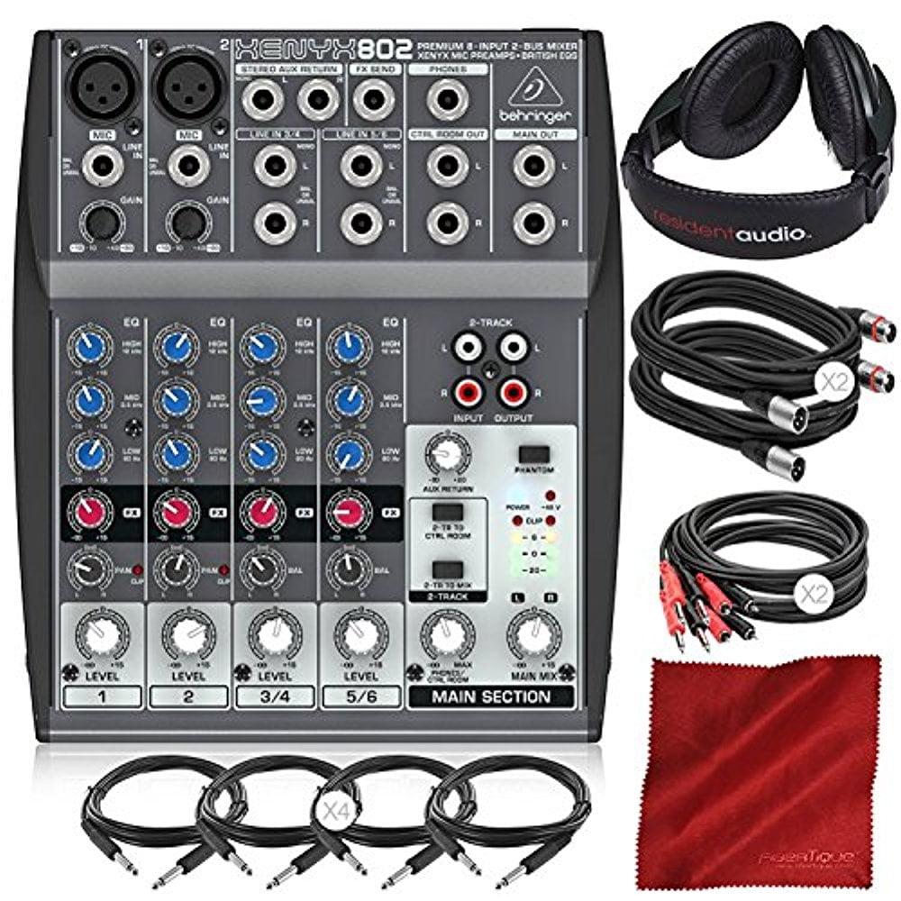 Behringer XENYX 802 8Channel Compact Premium Audio Mixer with ClosedBack Headphones and Deluxe