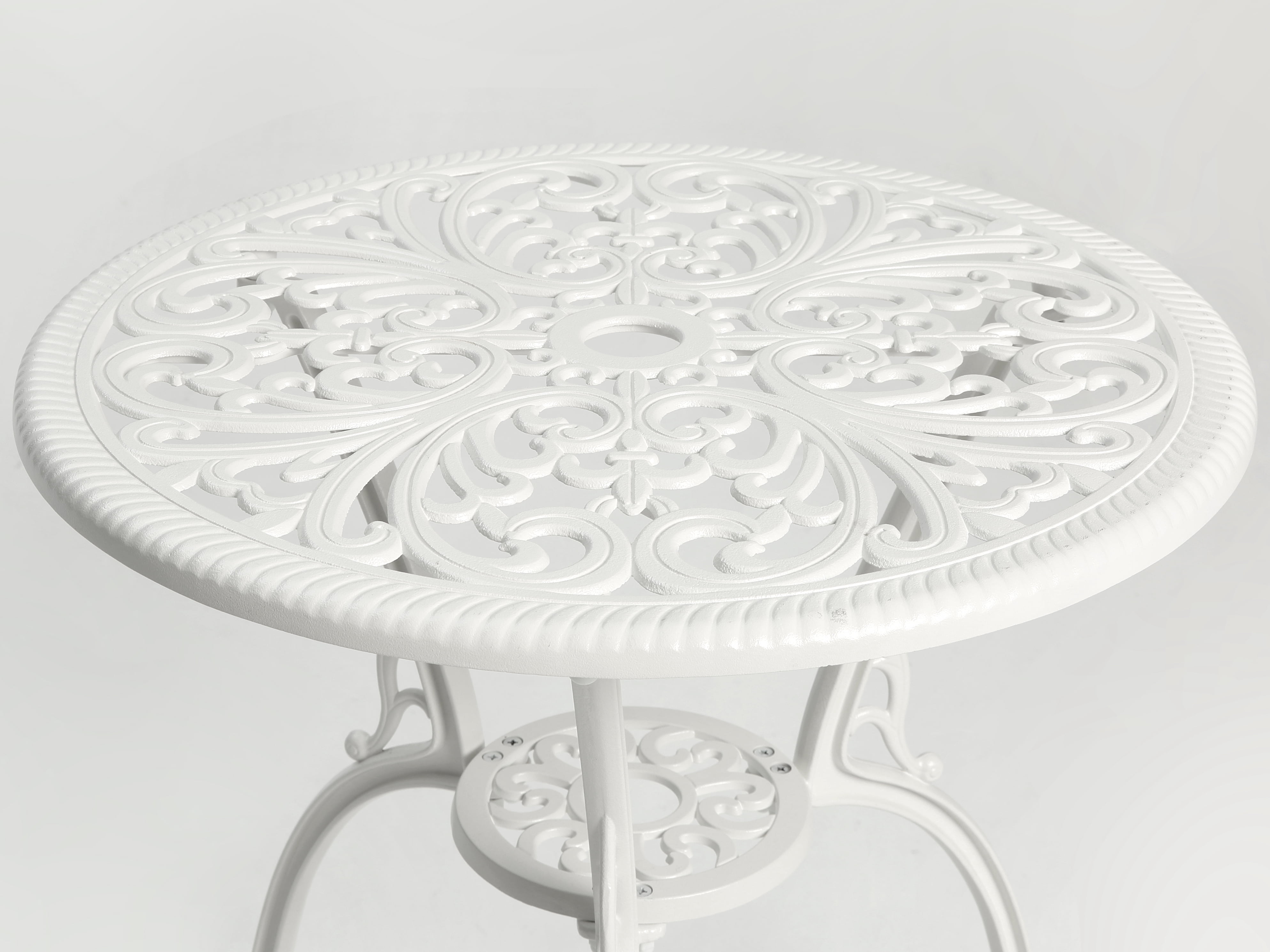 Cast Aluminum Outdoor Bistro Set of 3, 2 Chairs and 1 Table Rust-Resistant Patio Furniture for Garden and Balcony, White