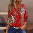 thumbnail image 2 of Women's 250th Anniversary USA Shirt Patriotic American Flag Print V-Neck Button 3/4 Sleeve T-Shirt, 2 of 6