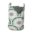 thumbnail image 1 of Oriental Laundry Bag, Repetitive Symmetric Pattern with Ottoman Style Mandala in Soft Colors, Basket with Handles Drawstring Closure for Laundromats, 13" x 19", Sea Green and Hot Pink, by Ambesonne, 1 of 4