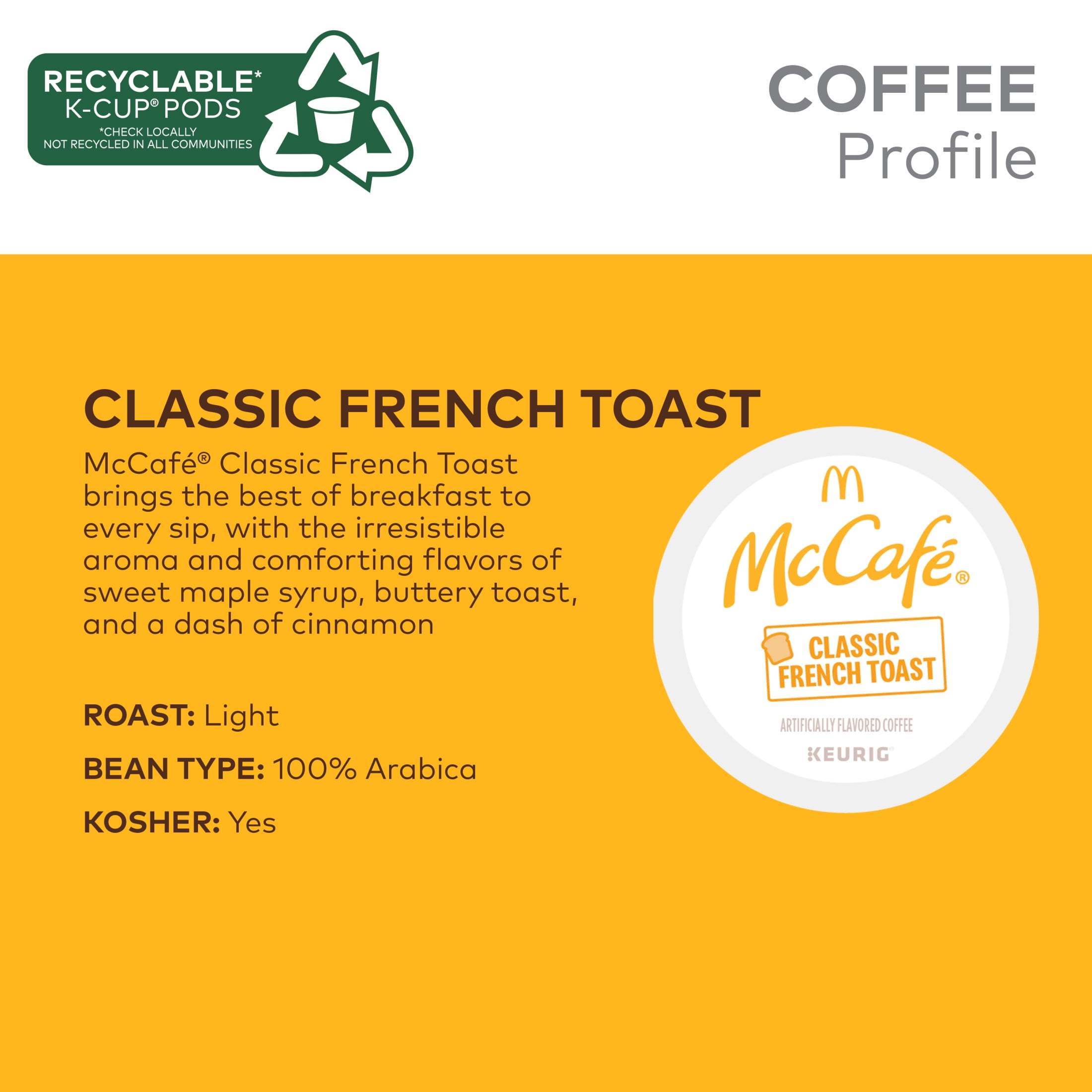 McCafe, Classic French Toast Light Roast K-Cup Coffee Pods, 24 Count