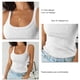 thumbnail image 4 of Camiseta sin mangas de verano con cuello redondo y canalé para mujer, corte bajo, elástica, ajustada, sin mangas, 4 of 5
