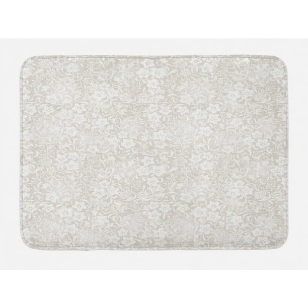 Ivory Bath Mat, Floral Pattern Spring Season Blossoms Branches Leaf