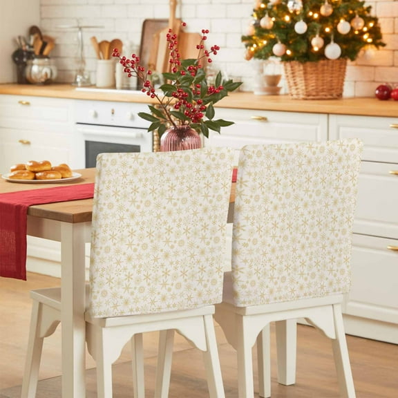 Winter Snowflake Chair Covers Set of 4 Christmas White Background Modern Chair Back Covers Stretch Removable Washable Slipcovers Protector for Dining Room Kitchen Party Decor