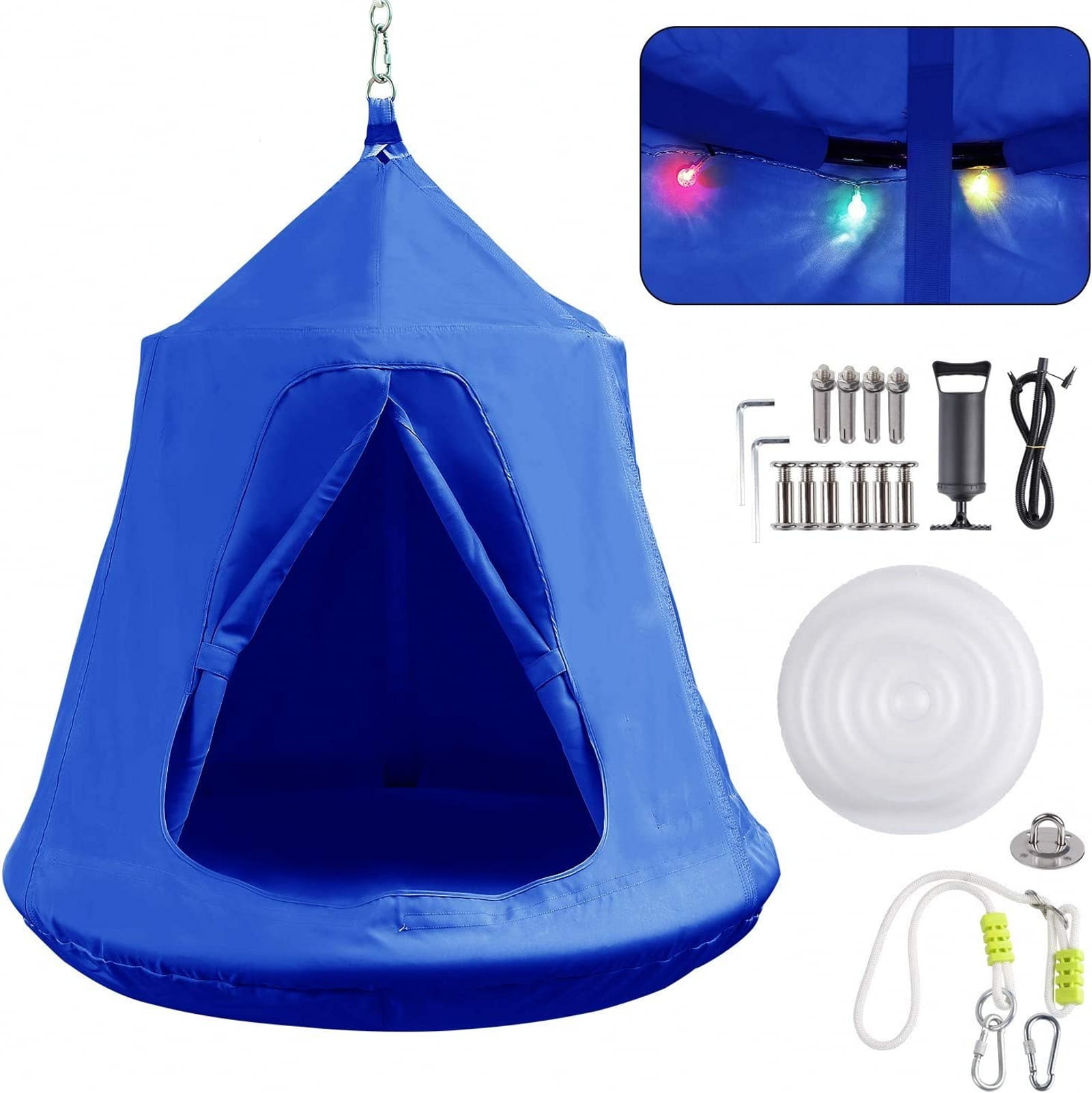 Pirecart Hanging Tree Tent, Indoor Outdoor Swing Hammock with Led Decoration Lights for Livingroom, Yard, Blue