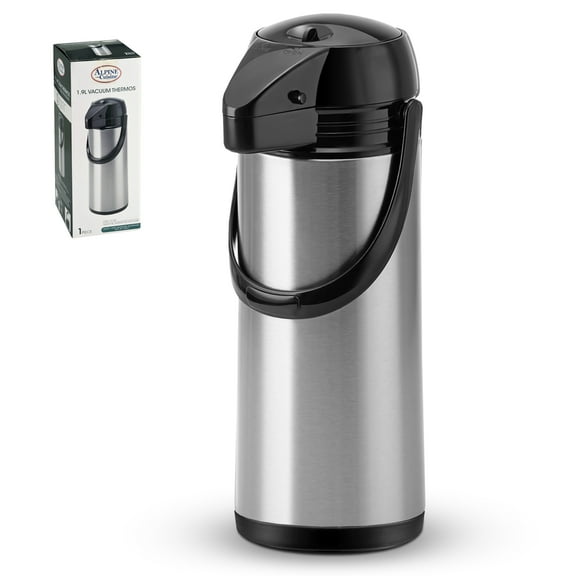 Alpine Cuisine Stainless Steel Thermos Vacuum 1.9-L Glass Liner Hand Pressed with Plastic Handle & Lid, Sports drinks jug flask for Water Coffee Tea, Comfortable & Lightweight, Hot & Cold Beverage