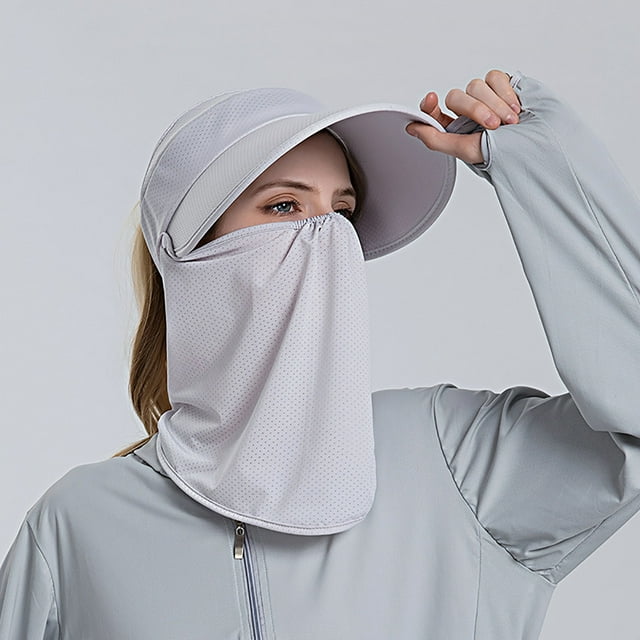 Chapeau d'Été pour Femmes, Équitation en Plein Air, Couvre-Visage, Masque Uni, Chapeau de Soleil, Chapeau de Soleil, Chapeaux d'Hiver, Gris