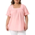 thumbnail image 2 of DARING DIVA Women's Plus Top Casual Square Neck Ruffle Sleeve Blouse 1X Pink, 2 of 6