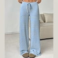 thumbnail image 5 of Cotton Straight Leg Pants for Women Drawstring Trousers with Stripe Pattern and Elastic Waist Shopping Travel Pants, 5 of 9